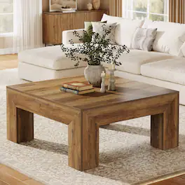 Tribesigns - Coffee Table with Engineered Wood Construction, Wood Grain Finish and Square Top for Living Room - Brown