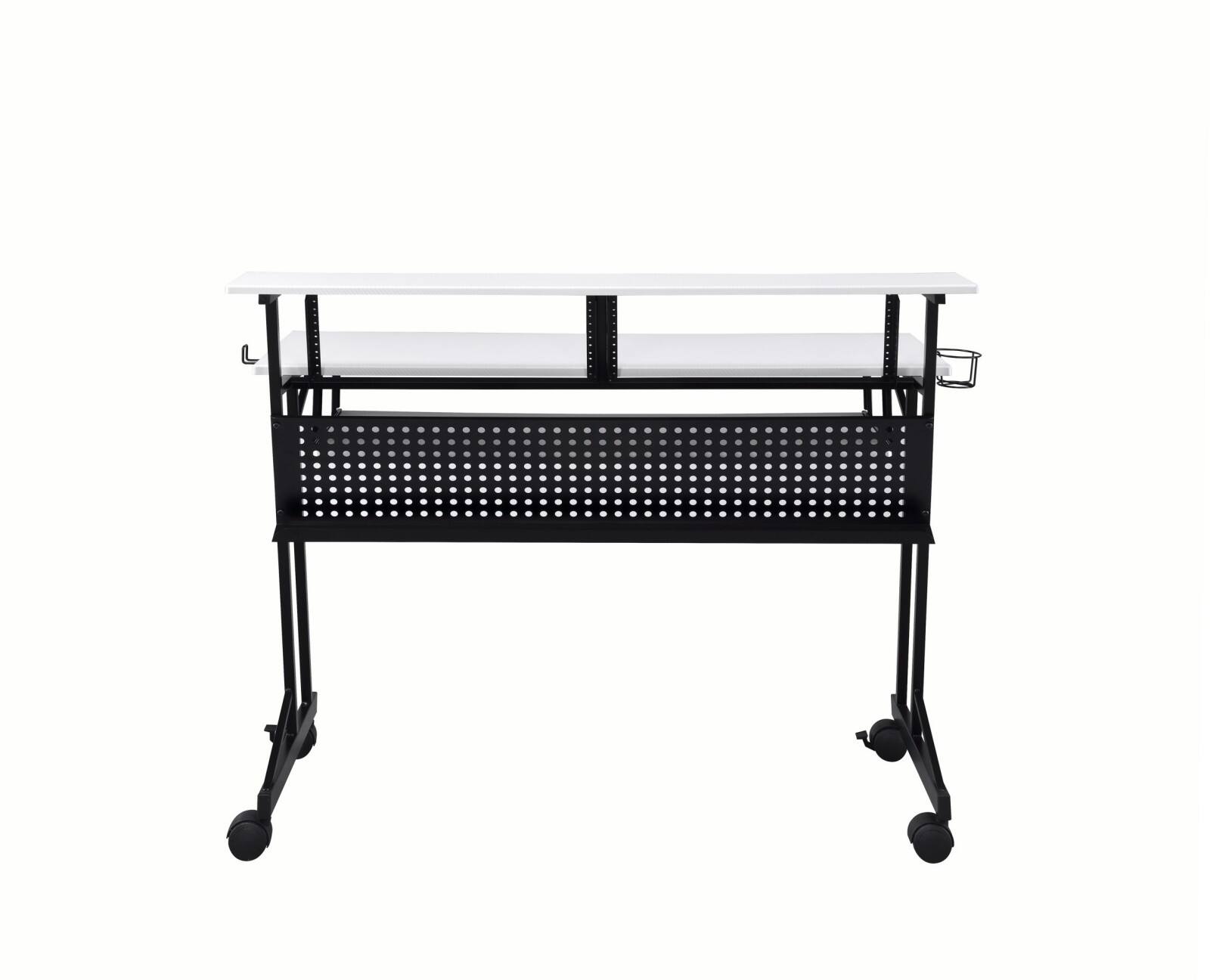 Alt View 2. Glintex - Music Studio Desk with 61-Key Keyboard Tray, 43'' Monitor Support, Shelf, Cup Holder and Caster Wheels - Black,White.