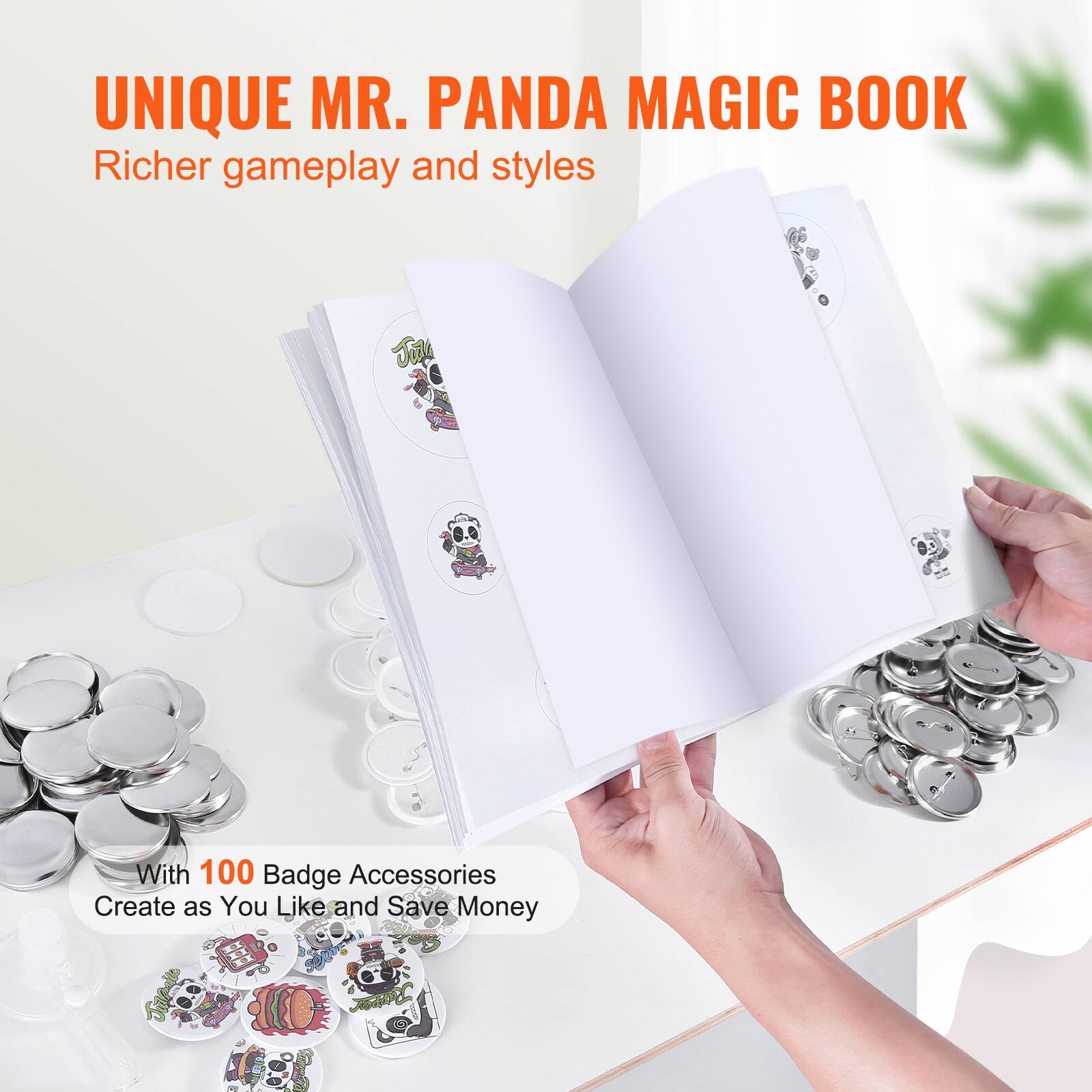 UNIQUE MR. PANDA MAGIC BOOK  
Richer gameplay and styles  

With 100 Badge Accessories  
Create as You Like and Save Money