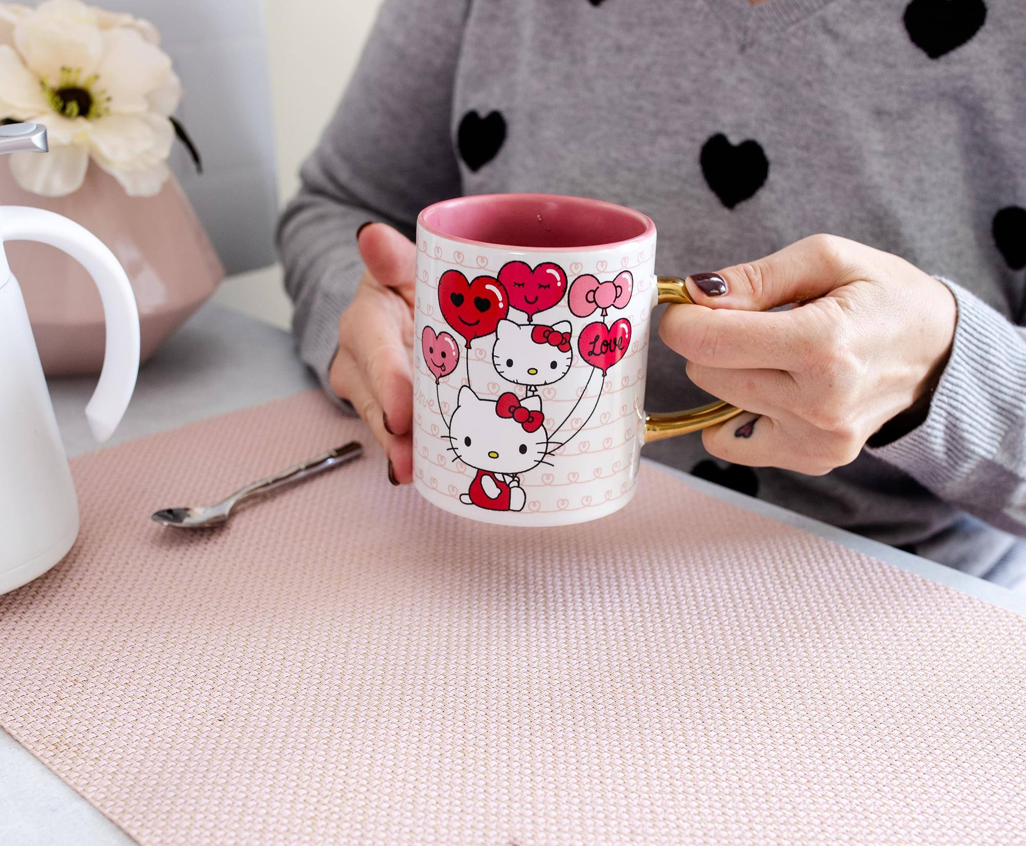 Alt View 4. Silver Buffalo - Sanrio Hello Kitty Love Heart-Shaped Handle Ceramic Mug | Holds 14 Ounces - Pink.