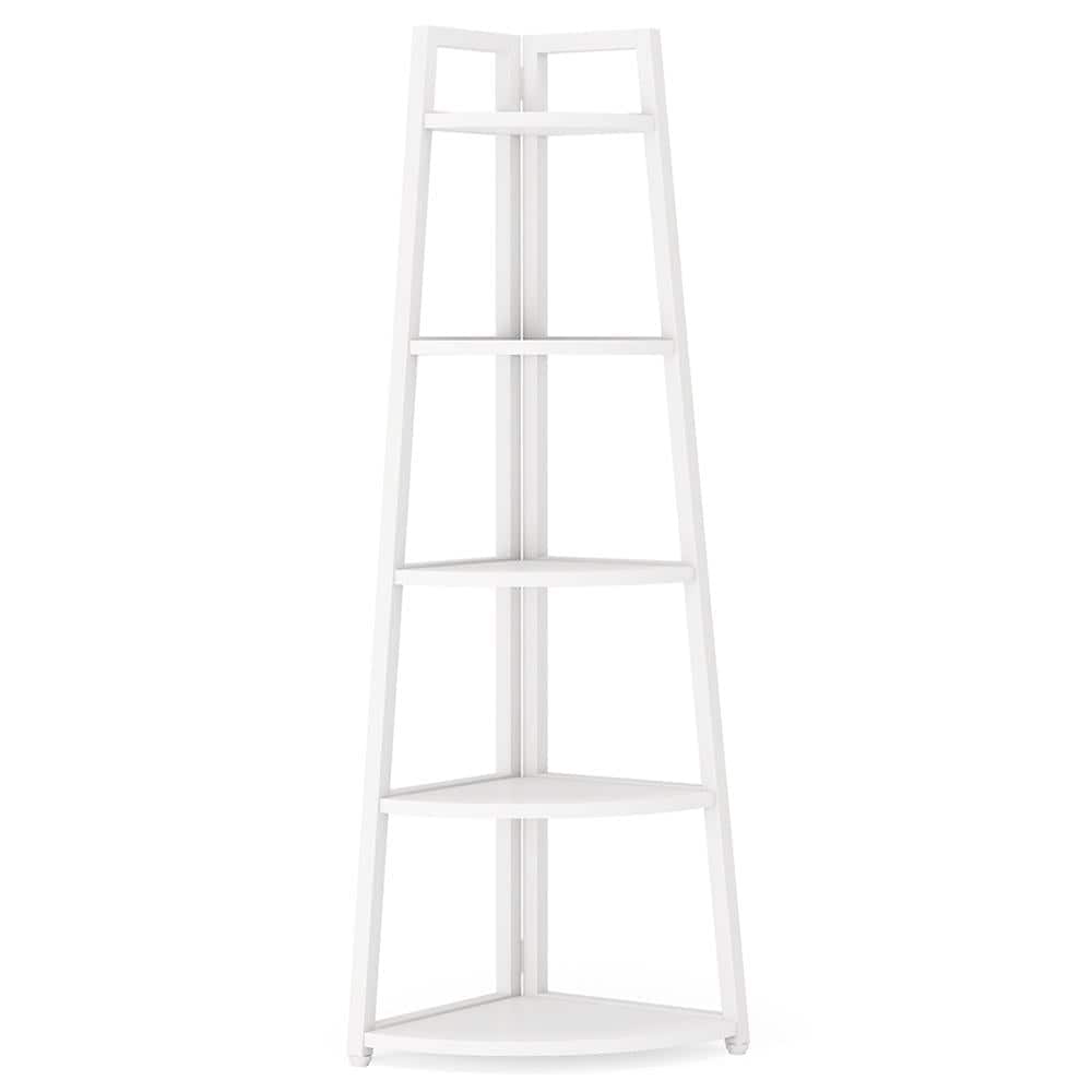 Kadyn - Bookshelf, Storage Shelf, Bookcase,5-Tier Corner Shelf, 70" Tall Corner Ladder Shelf Small Bookshelf - White