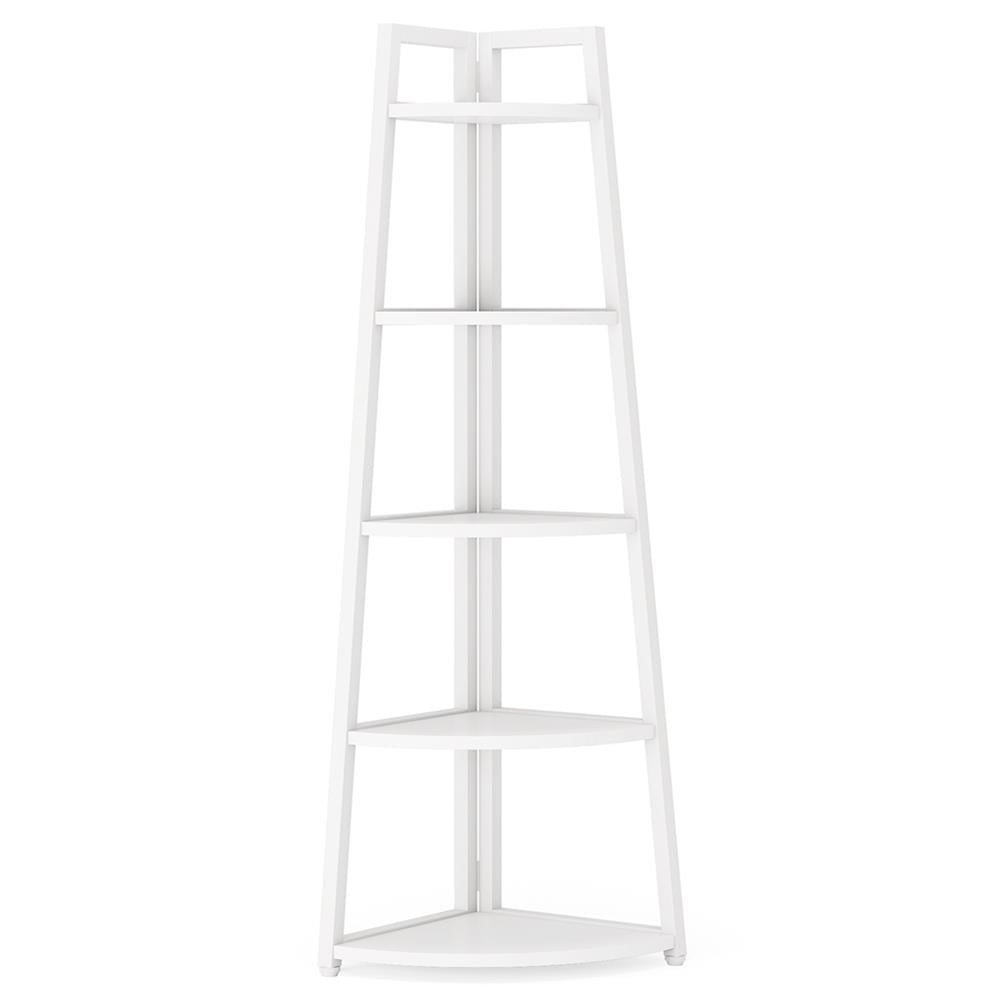 Front. Kadyn - Kadyn Bookshelf, Storage Shelf, Bookcase,5-Tier Corner Shelf, 70" Tall Corner Ladder Shelf Small Bookshelf,White - White.