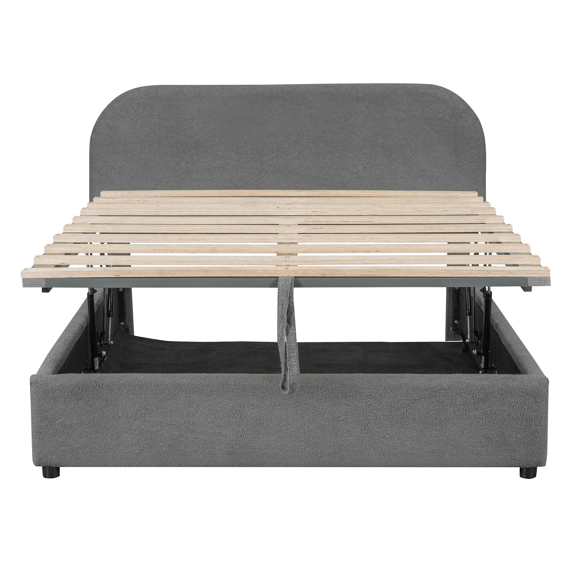 Alt View 4. Tiramisubest - Teddy Fleece Full  Size Upholstered Platform Bed with Hydraulic Storage System, Gray - Gray.