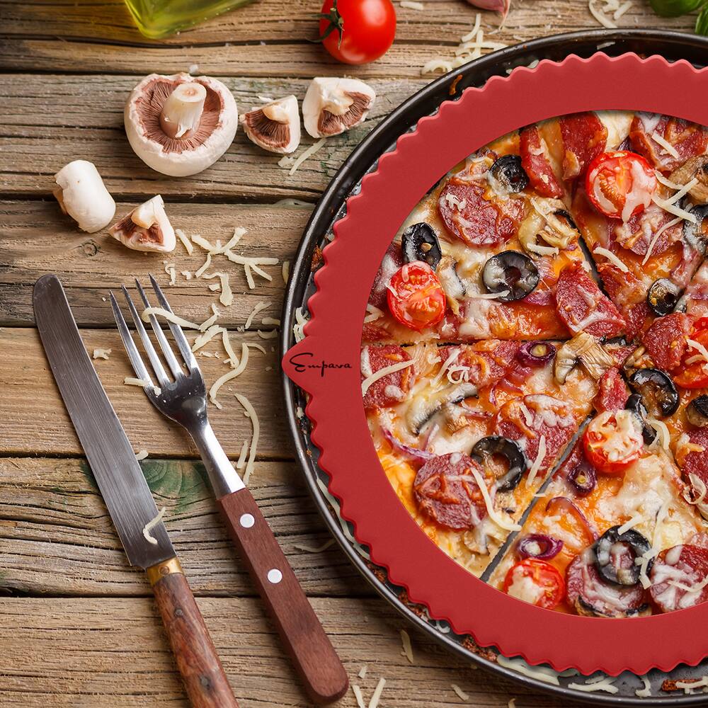 Angle. Empava - 10-in Silicone Pizza Tools Pie Crust Shields Pie Protector - Red.