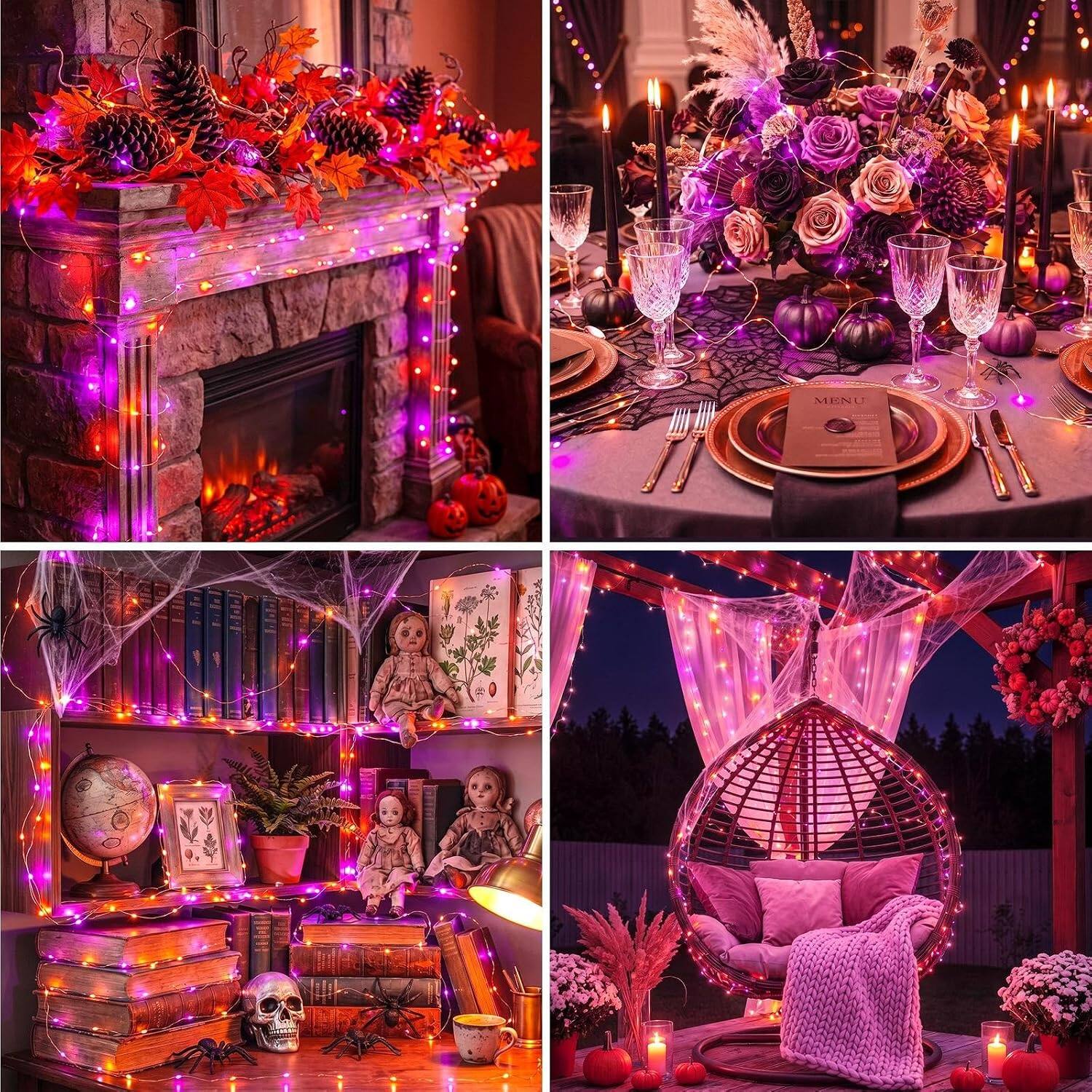 Alt View 2. Veranti - 200-LED Plug-In Halloween Fairy String Lights with Remote, Timer and Memory - Orange&Purple.