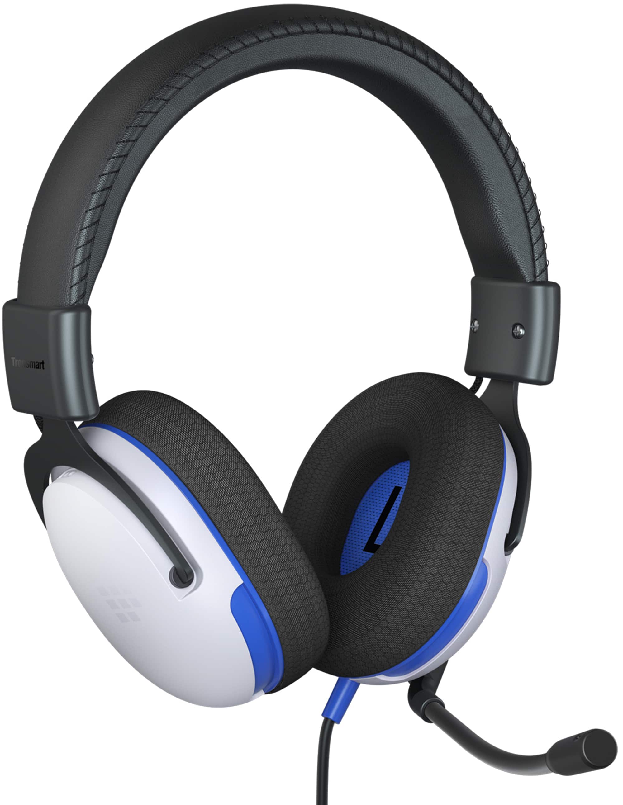 Left. Tronsmart - Multiplatform Gaming Headset with 3.5mm Wired Connection for Nintendo Switch 2, PlayStation, Xbox, PC & Mobile - PS4/PS5/White/Blue.