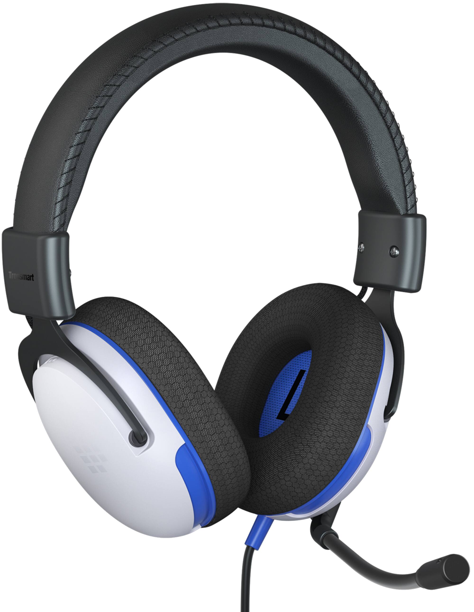 Left. Tronsmart - Multiplatform Gaming Headset with 3.5mm Wired Connection for Nintendo Switch 2, PlayStation, Xbox, PC & Mobile - PS4/PS5/White/Blue.