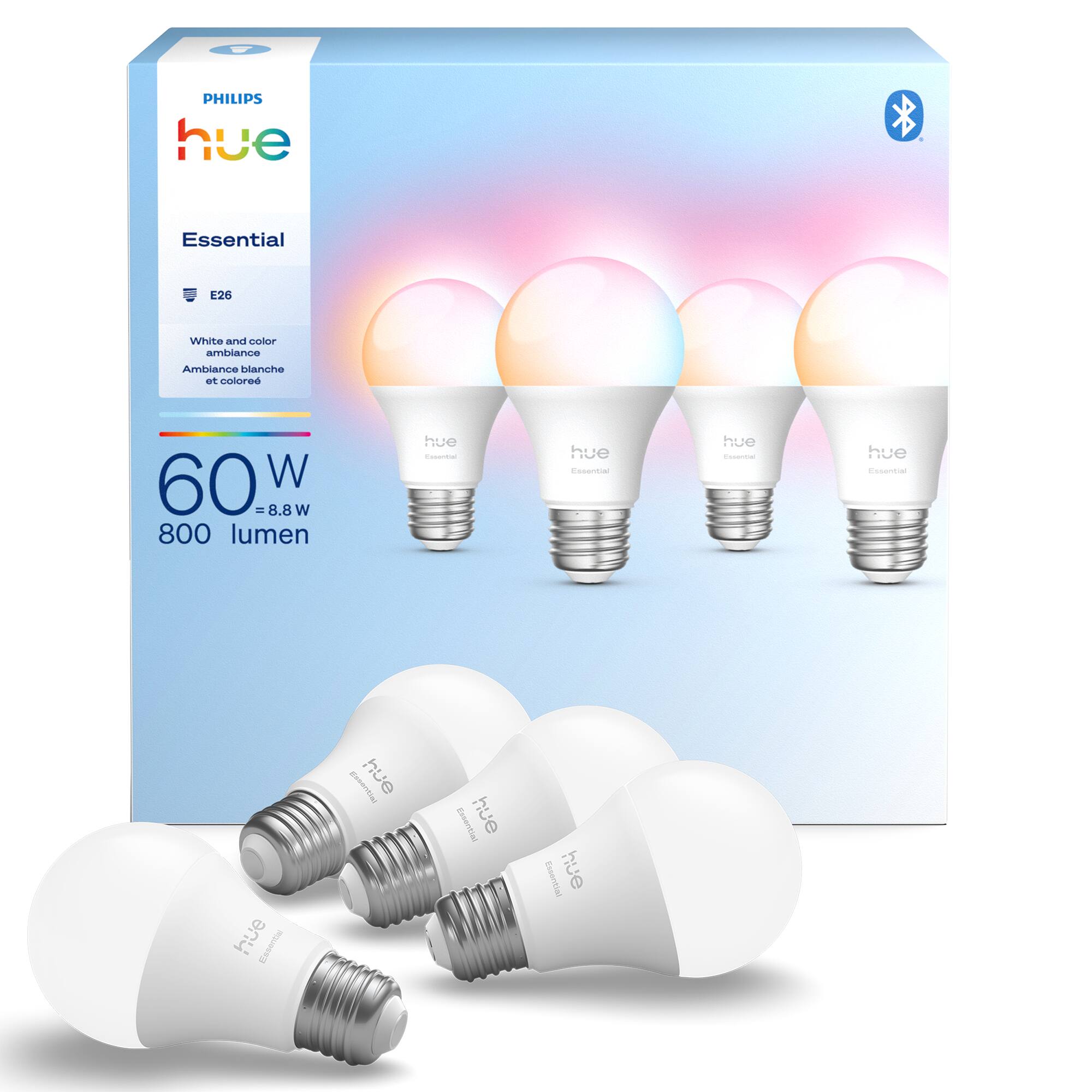 PHILIPS hue + Essential 126 White and color ambiance Ambiance blanche et colorée 60 W = 8.8 W 800 lumen hue - hue Cosertia hue - hue -er hue RQuers Essential hue Esseliar hue Essential hue