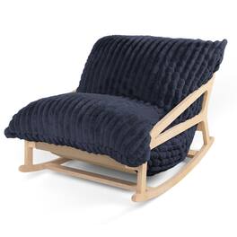 Jaxx - Pillow Saxx Bean Bag Rocking Chair - Elegant Oversized Rocker with Modern Wood Frame - Mondo Fur Midnight Blue