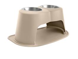 WeatherTech - Double High Pet Feeding System | Elevated Pet Bowls - 14 " High 96oz (12 Cup) Stainless Steel Bowls - Tan