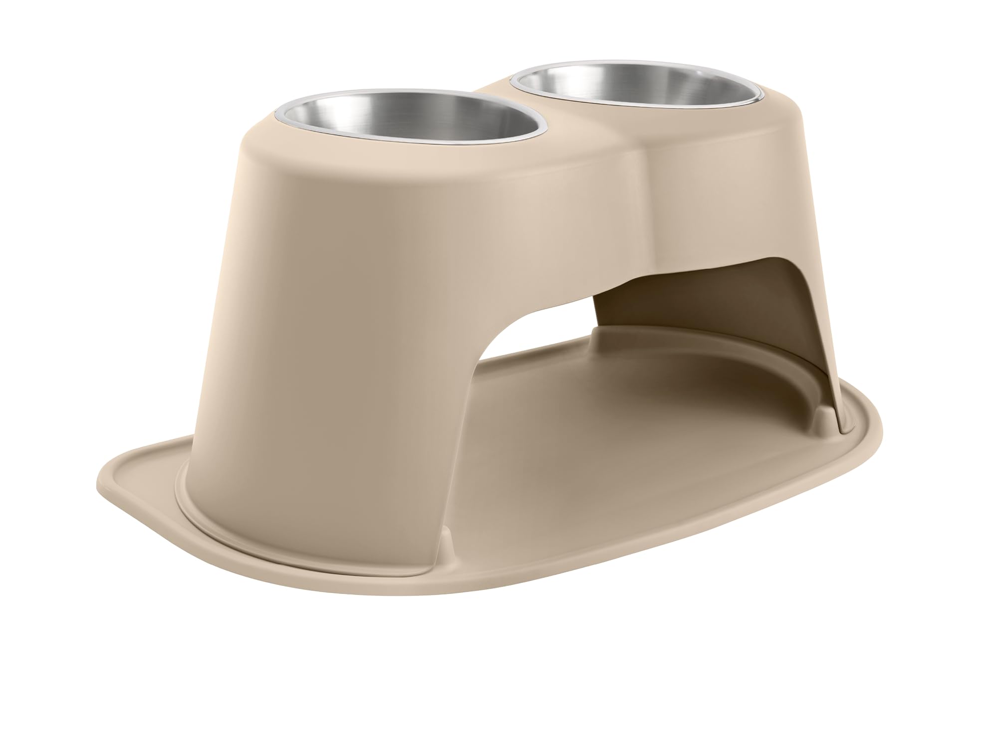 Front. WeatherTech - Double High Pet Feeding System | Elevated Pet Bowls - 14 " High Tan - 96oz (12 Cup) Stainless Steel Bowls - Tan.