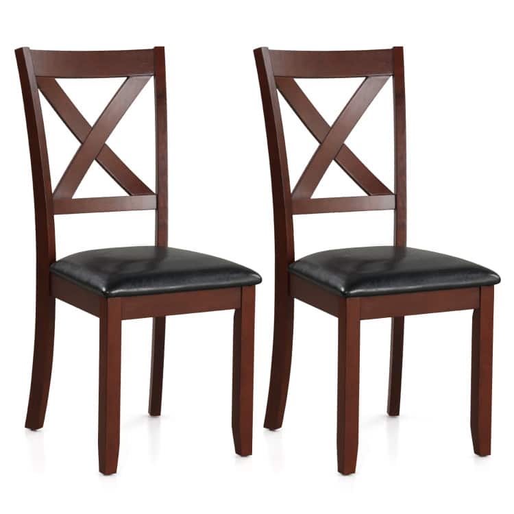 SlickBlue - Wooden Dining Chair Set of 2 with Cushioned Seat and Durable Rubber Wood Legs - Brown, Black