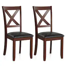 SlickBlue - Wooden Dining Chair Set of 2 with Cushioned Seat and Durable Rubber Wood Legs - Brown, Black