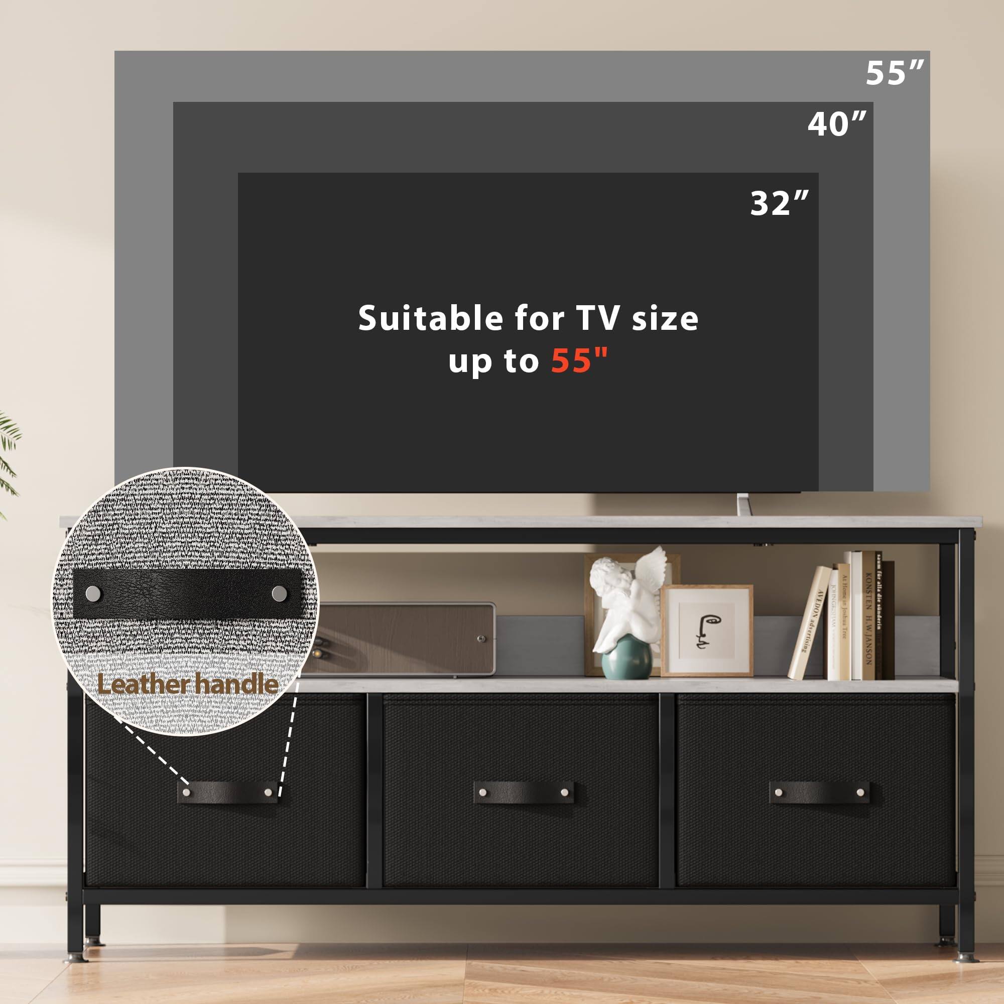 55" 40" 32"  
Suitable for TV size up to 55"  
Leather handle