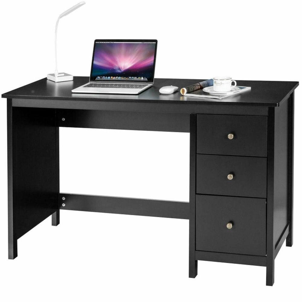 Left. Pefilos - 3-Drawer Home Office Study Computer Desk with Spacious Desktop-Black, Office Desk, Gaming Computer Desks for Study - Black.