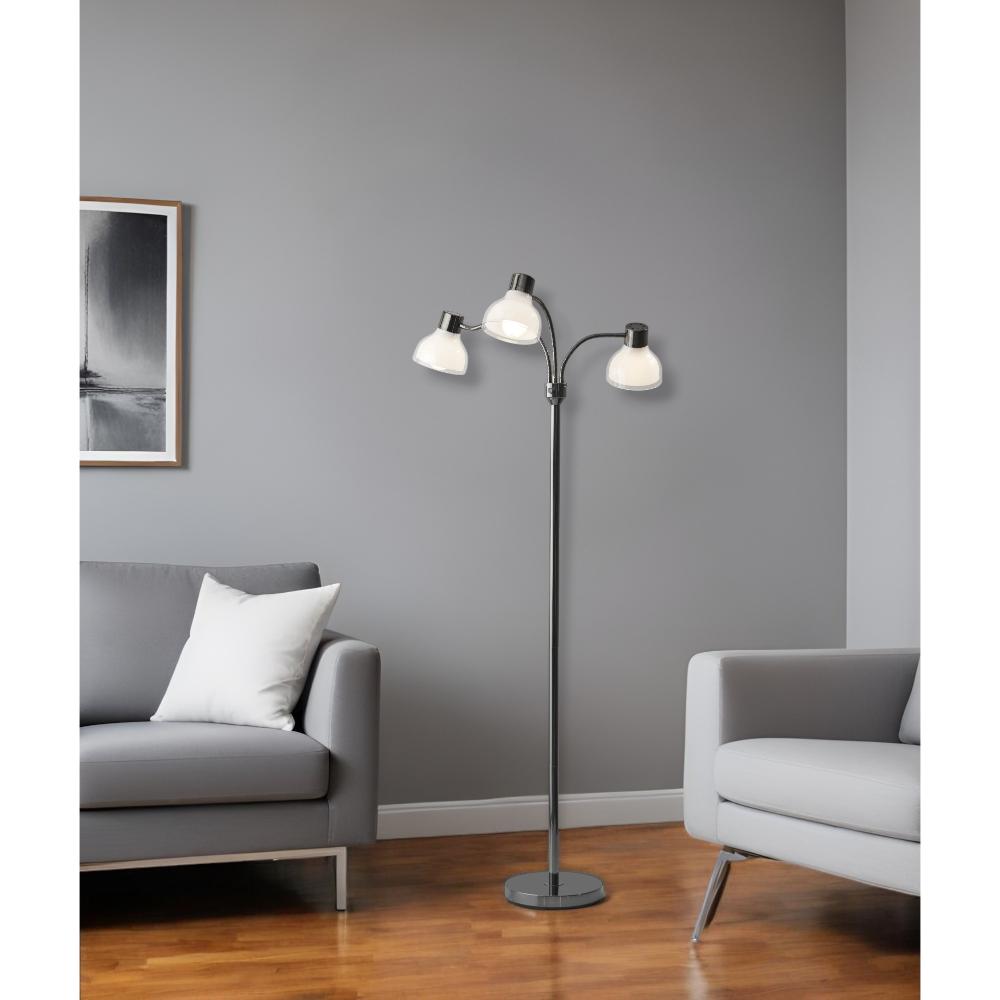Angle. Hivvago - Hivvago 69 Inch Black And White Metal Three Light Tree Floor Lamp With White Bowl Shade - Black, White.
