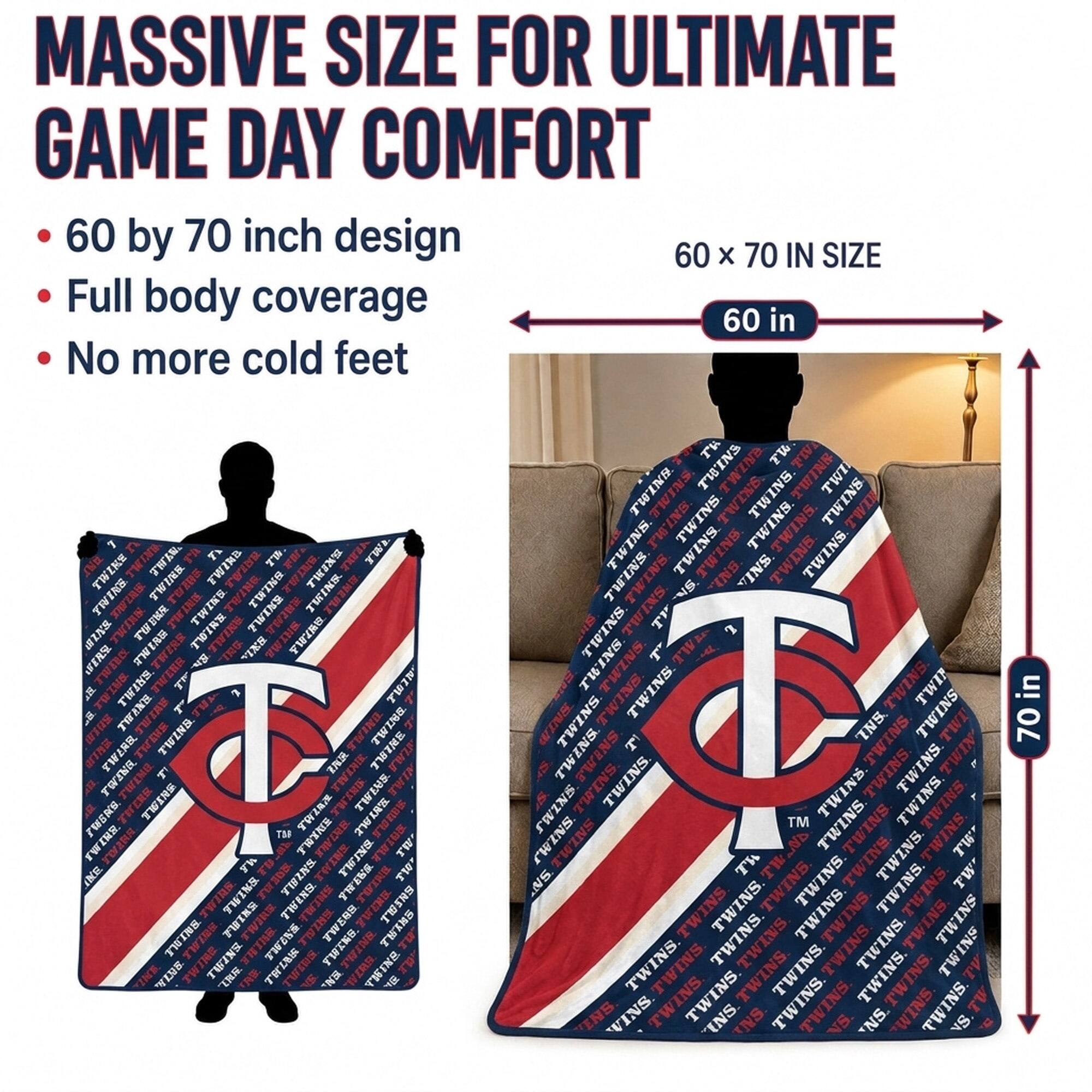 MASSIVE SIZE FOR ULTIMATE GAME DAY COMFORT  
60 by 70 inch design  
Full body coverage  
No more cold feet  

60 x 70 IN SIZE  
60 in  
70 in