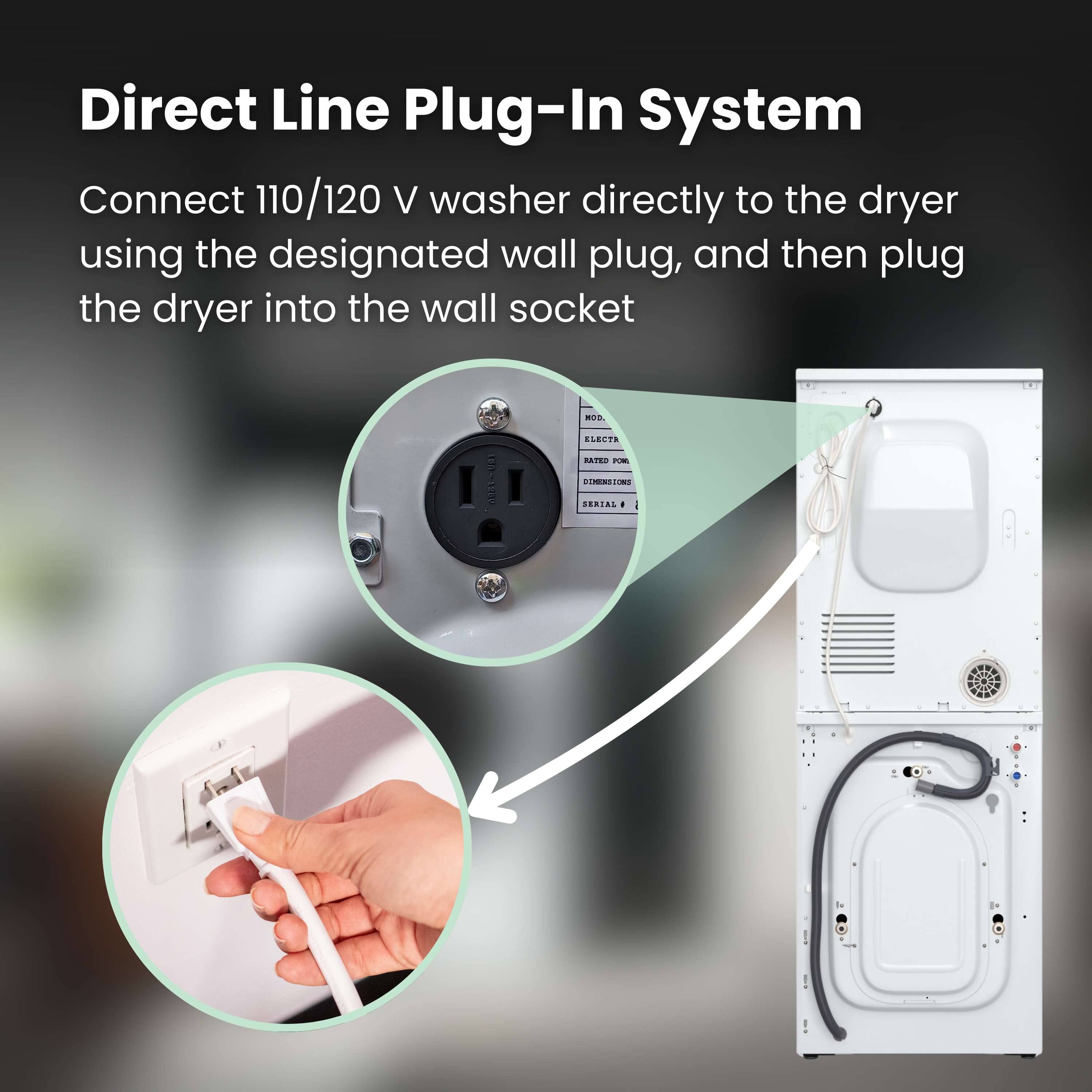 Direct Line Plug-In System

Connect 110/120 V washer directly to the dryer using the designated wall plug, and then plug the dryer into the wall socket.