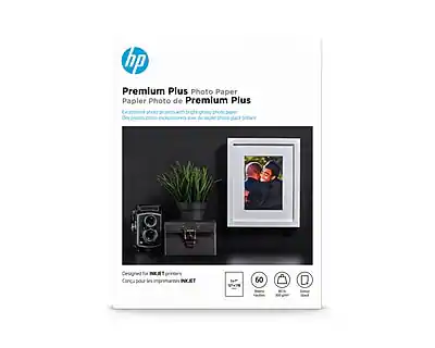 HP Premium Plus Photo Paper
Papier Photo de Premium Plus
Exceptional photo paper with high gloss photo finish
Includes:
- 10 sheets of 6" x 8" photo paper
- 10 sheets of 4" x 6" photo paper
Designed for use with HP Photosmart printers
60 D