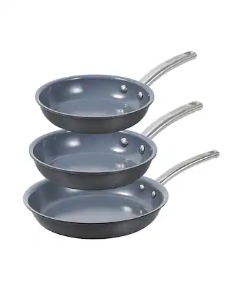 Front. Black+Decker - BLACK+DECKER 3-Piece Ceramic Hard Anodized Aluminum Skillet Set, Gray - Gray.