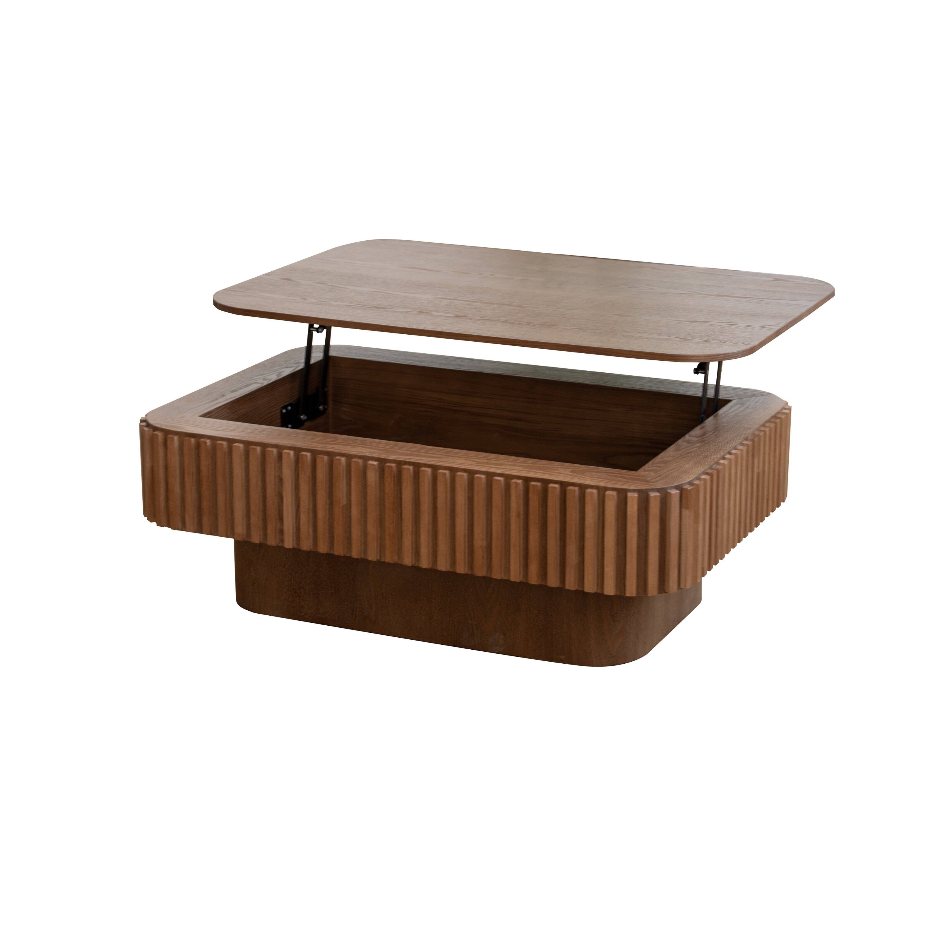 Alt View 9. Loheer - Loheer Walnut Lift Top Coffee Table Fluted Wood Storage Center Table Adjustable Height - Walnut.