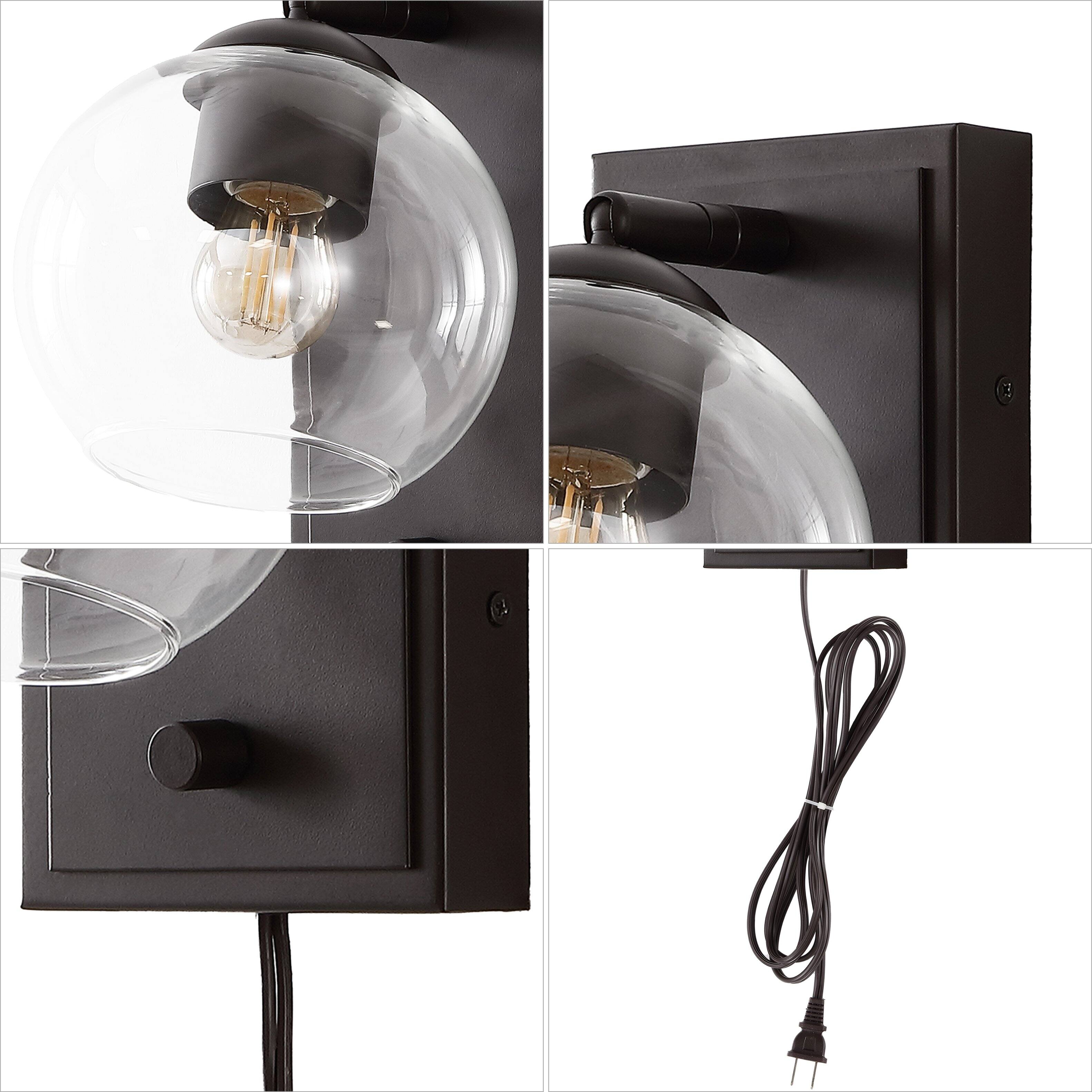 Alt View 5. Jonathan Y - Hugo 6" Plug-In or Hardwired Adjustable Iron LED Wall Sconce with Rotary Dimmer, Oil Rubbed Bronze with Clear Globe - Oil Rubbed Bronze.