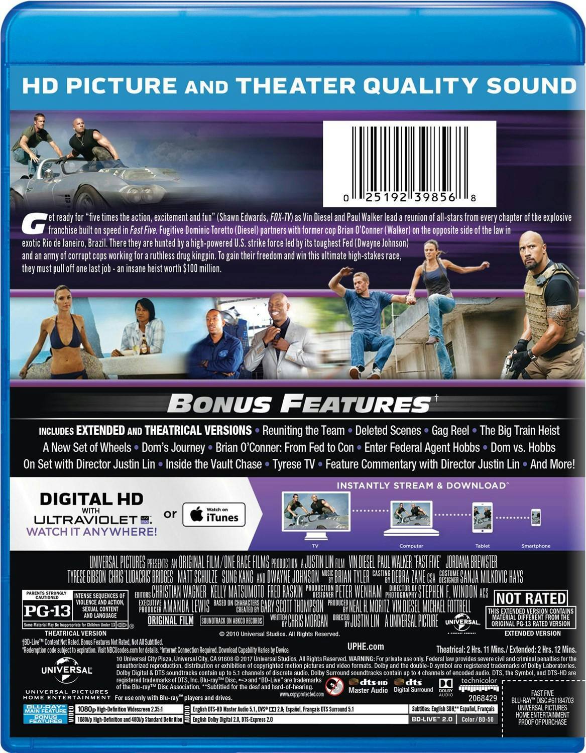 Back. Fast & Furious 5 (Blu-ray + Digital HD) [Blu-ray].