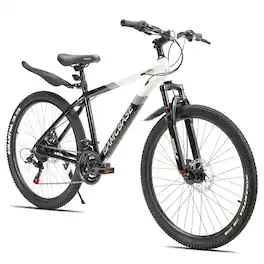 JOYSTAR - BAMCBASE Rockford 26 Inch Mountain Bike, 21-Speed Adult Bicycle for Men and Women, MTB with Dual Disc Brakes - White