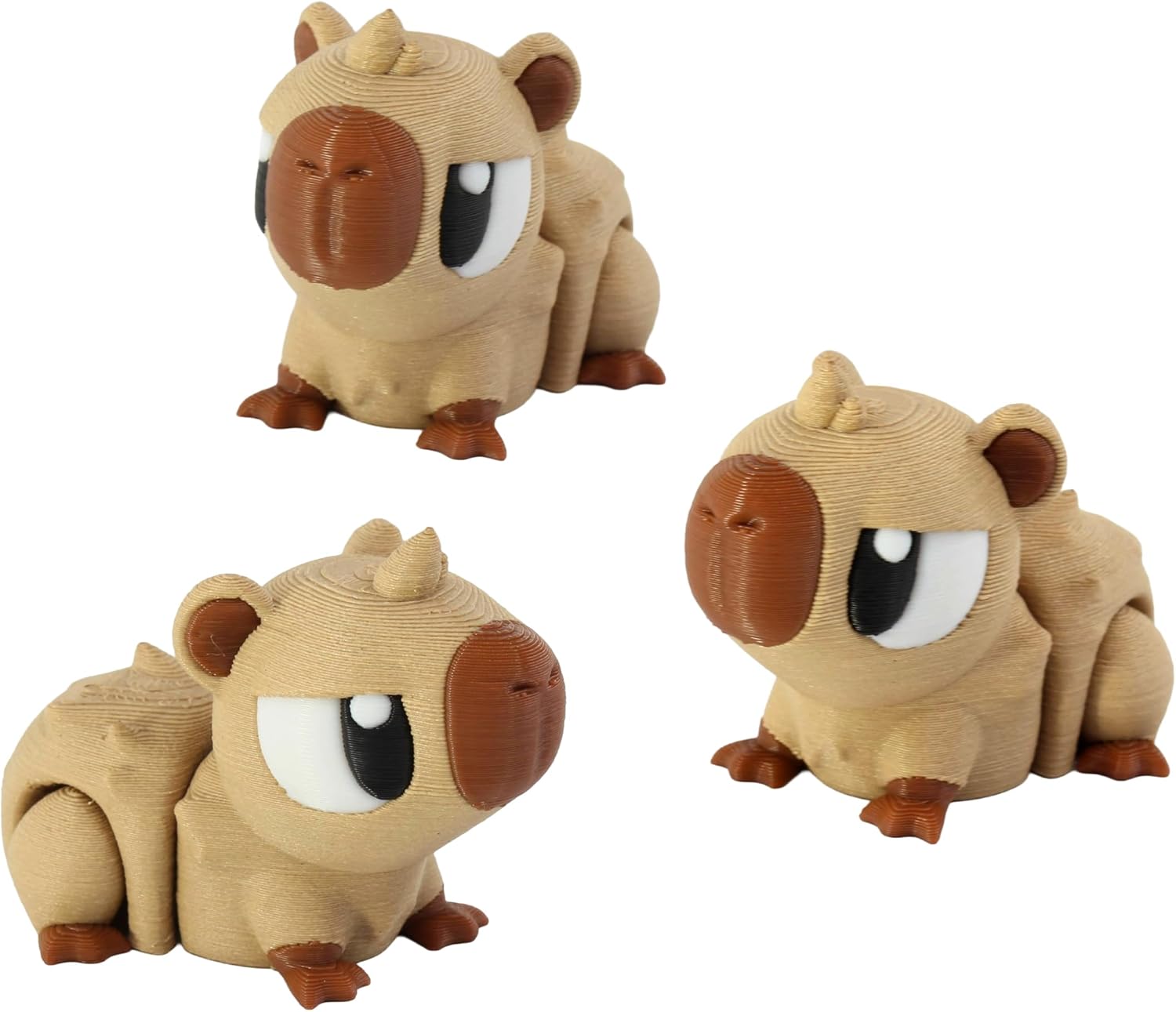 3D Printed Articulated Capybara Fidget Toy 3 Pack, Flexible Cute Animal Desk Decor, Stress Relief Fidget by PowerTRC