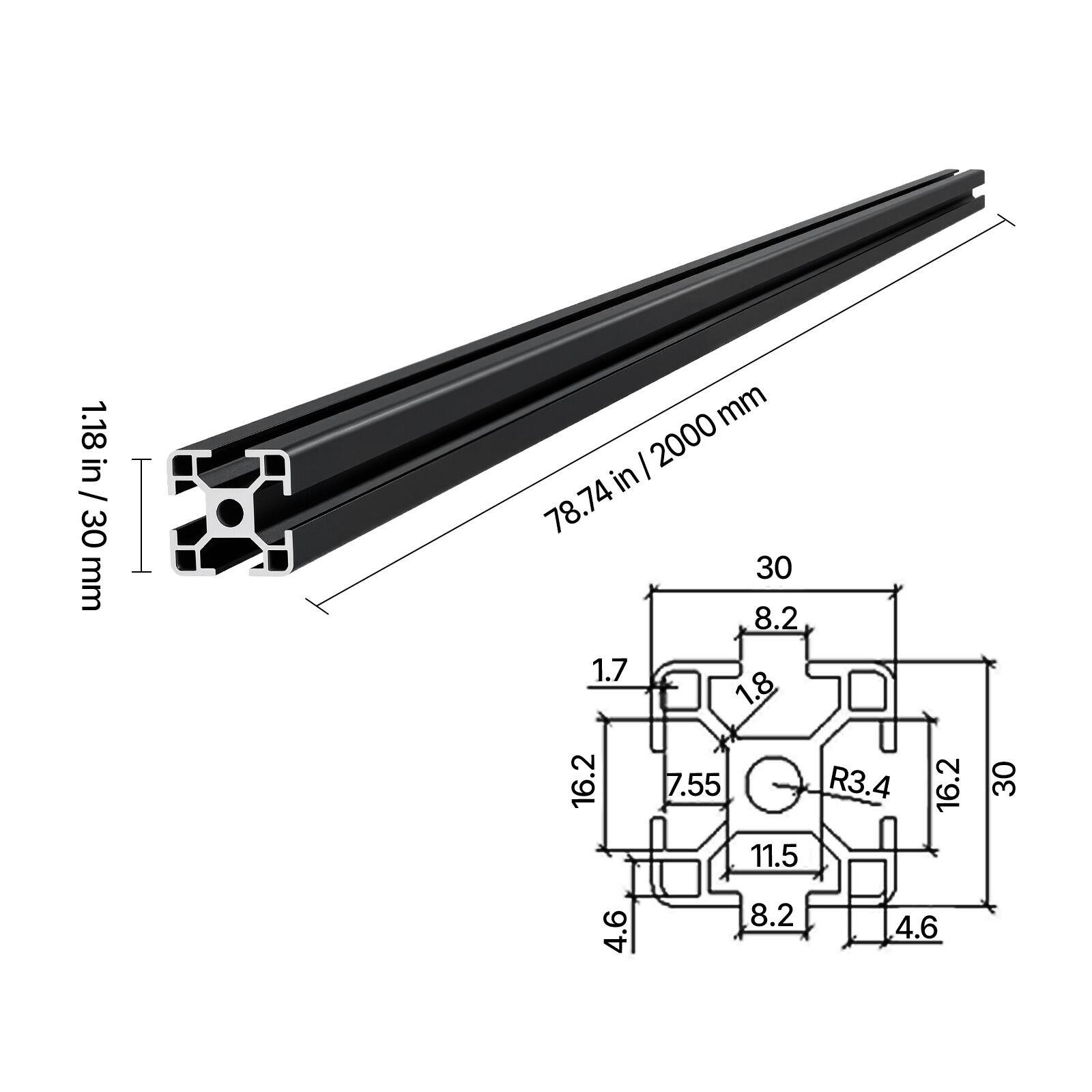 1.18 in / 30 mm  
78.74 in / 2000 mm  
30  
8.2  
1.7  
16.2  
1.8  
7.55  
R3.4  
11.5  
16.2  
30  
4.6  
8.2  
4.6