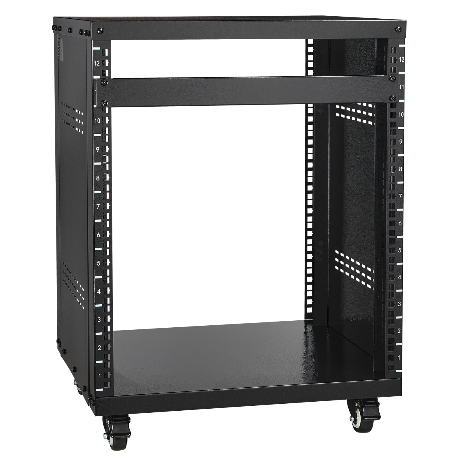 VEVOR - 12U AV Rack Stand, 300 lbs Capacity, Network Stereo Recording Studio Rack with Lockable Caster Wheels Round - Black