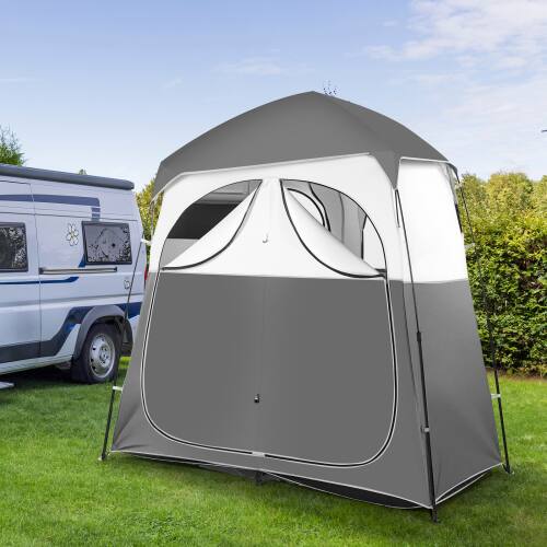 Alt View 6. Winado - 7.5FT Camping Dressing 2-Room Shower Tent Pop Up Shelter with Carrying Bag Privacy Changing Room Portable Toilet Outdoor - Grey & White.