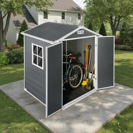 Anysun - 6ft x 4ft Plastic Outdoor Storage Shed with Floor and Lockable Door – Plastic Garden Shed for Backyard, Lawn - Gray