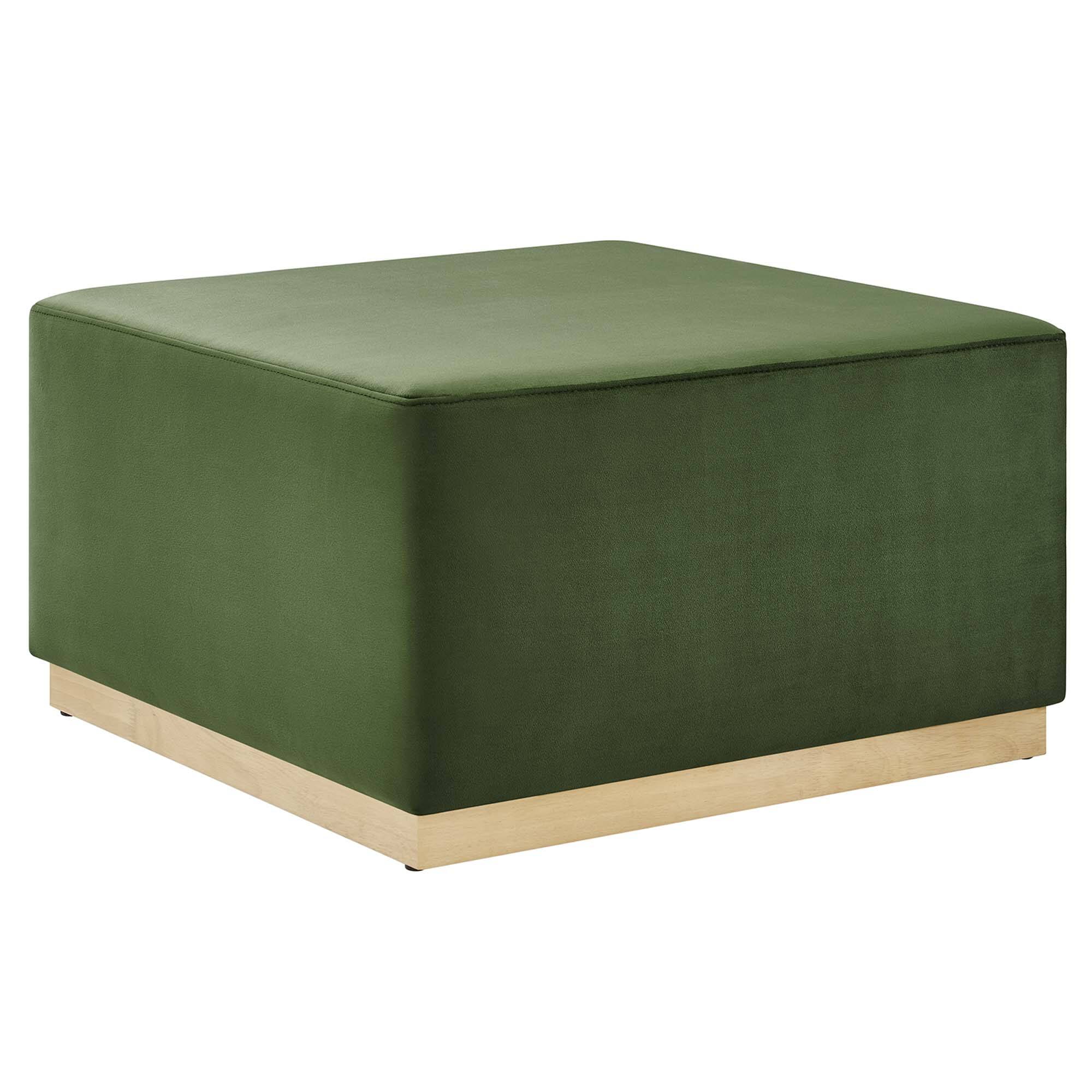 Angle. Modway - Tilden Large 28" Square Performance Velvet Upholstered Ottoman by Modway - Moss Green Natural.