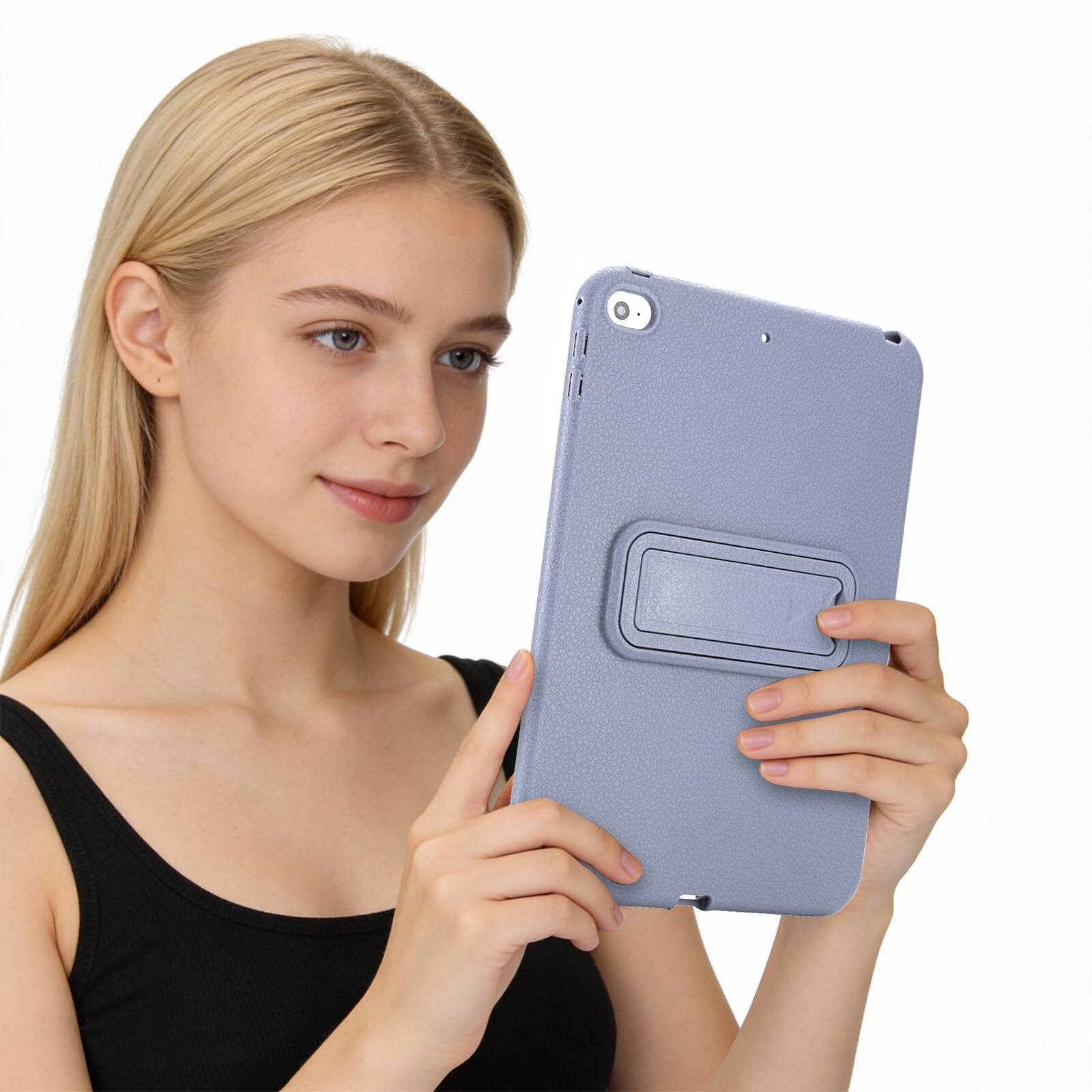 Alt View 2. Dteck - Shockproof Case for Apple iPad mini (5th Generation) 2019, Slim Leather Texture Protective Cover with Folding Kickstand - Lavender.