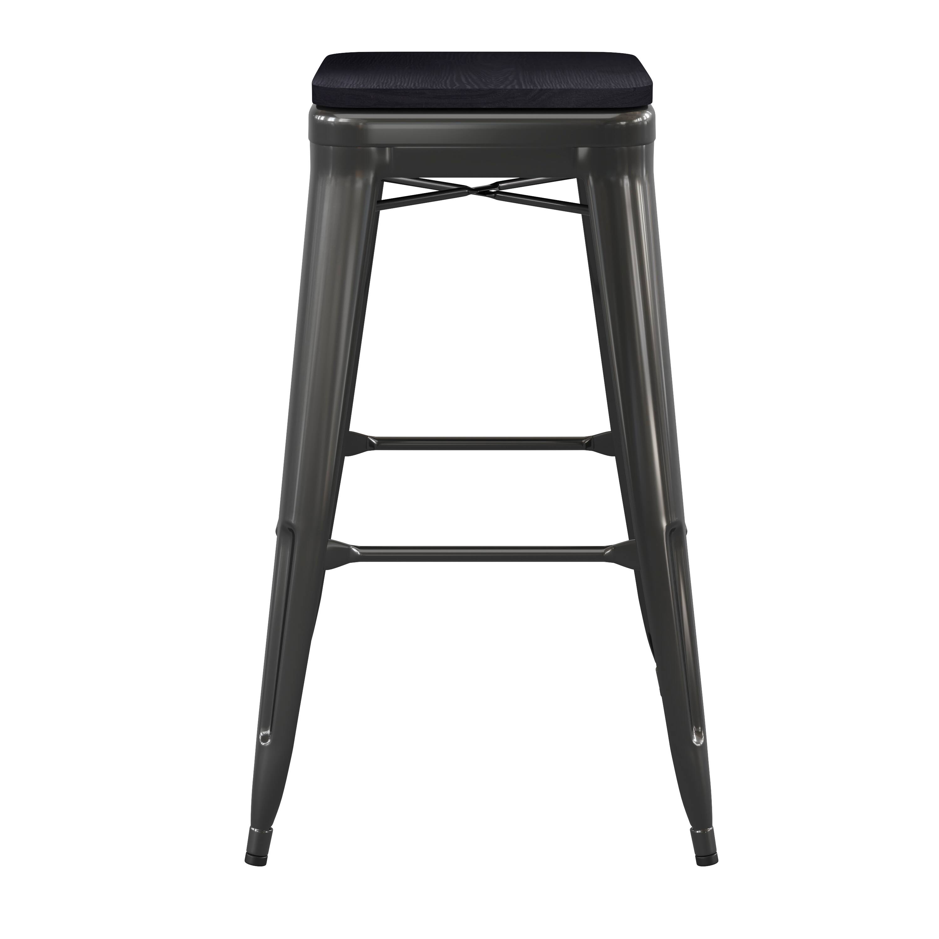 Alt View 10. Emma + Oliver - Kam Backless Metal Indoor-Outdoor Stool with All-Weather Polystyrene Seat - Black Seat/Black Frame.