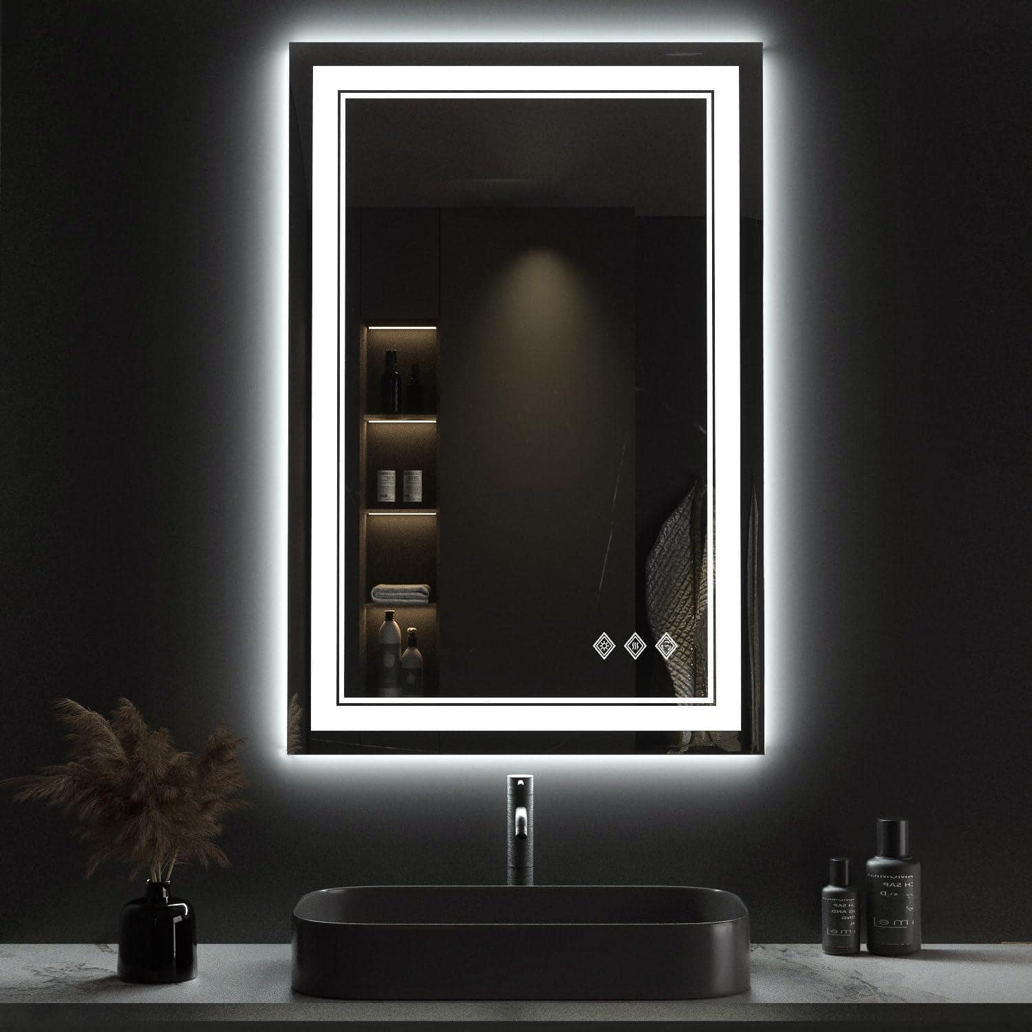 Earthley Blooms - Led Bathroom Mirror Gradient Front And Backlit For 3 Colors Dimmable Cri 90 Double Lights Ip54 Enhanced A - Front and Backlit-40"L x 30"W