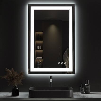 Front. Hirose Alice - Led Bathroom Mirror Gradient Front And Backlit For Dimmable Cri Lights Ip54 Enhanced Anti fog Hanging Pla....