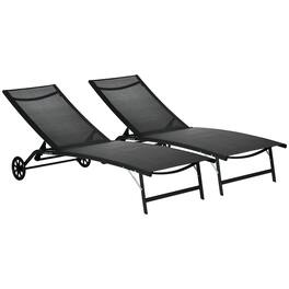 Outsunny - Chaise Lounge Outdoor, 2 Piece Lounge Chair with Wheels, Tanning Chair with 5 Adjustable Positions for Patio, Beach - Black
