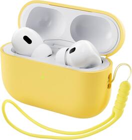 Ornarto - for AirPods Pro 2 Case (2022), Protective Liquid Silicone Cover with Lanyard, Front LED Visible Case - Yellow