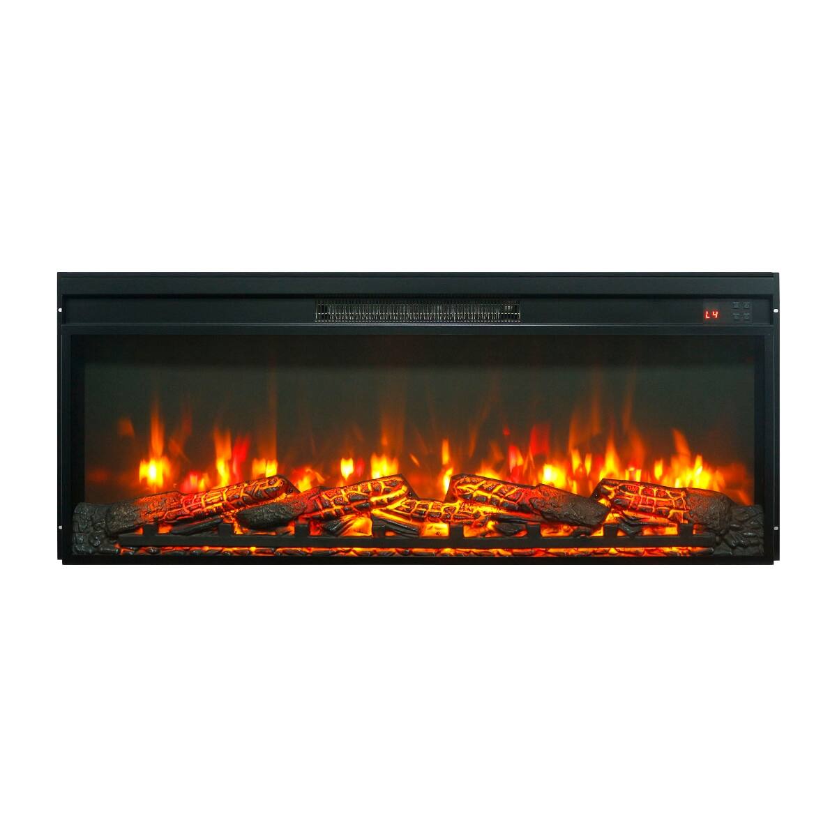 Left. Loheer - Loheer 42 inch electric fireplace insert ultra thin heater with log set - Antique Black.