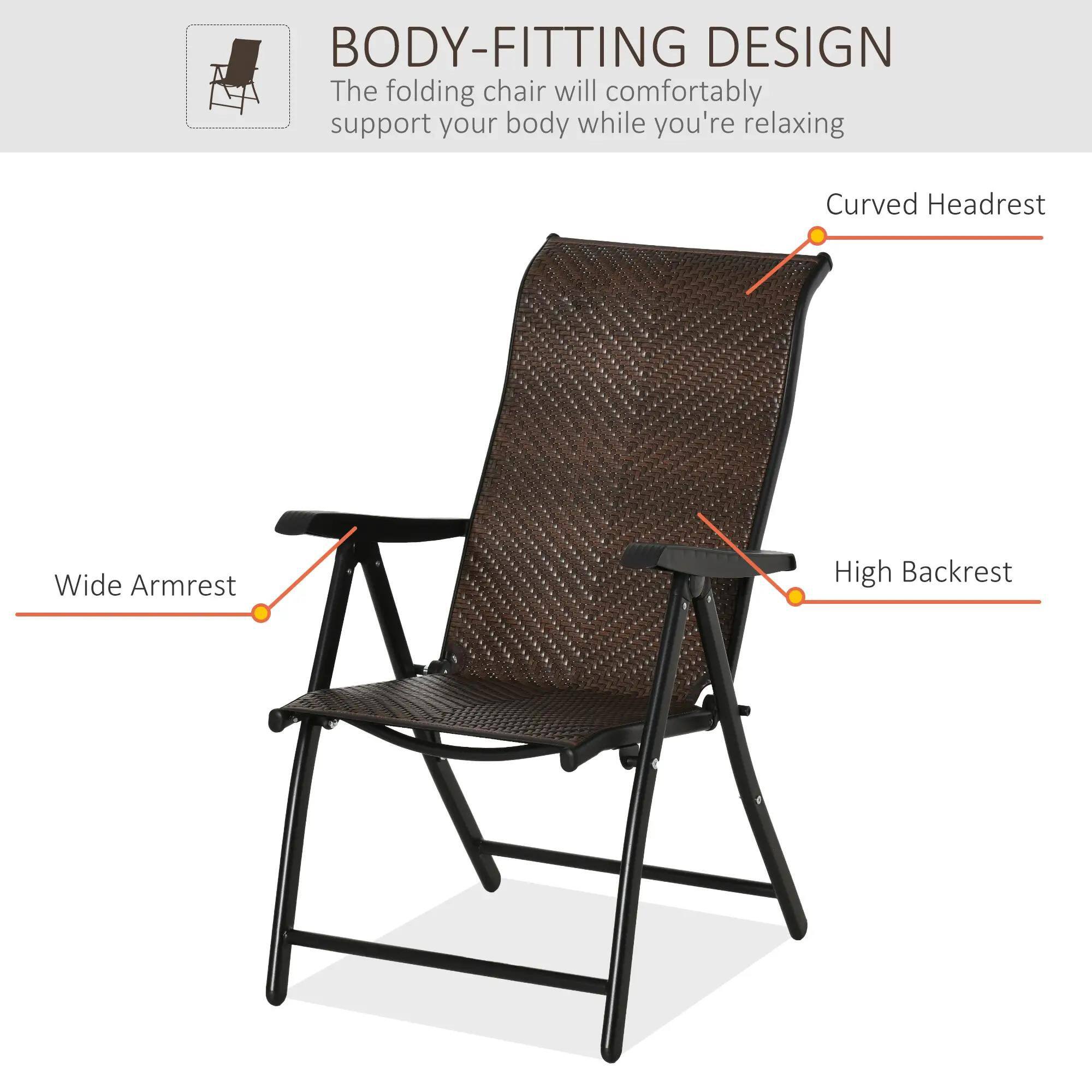 BODY-FITTING DESIGN
The folding chair will comfortably support your body while you're relaxing
Curved Headrest
Wide Armrest
High Backrest