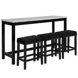 FurniFact - Bar Table Set, Console Table with Stools, Wood Sofa Table with Stools - Black