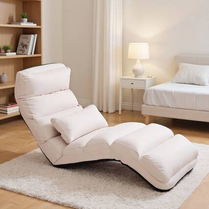 Front. Kadyn - Folding Lazy Sofa Chair Stylish Sofa Couch Beds Lounge Chair W/Pillow-Beige, Durable Folding Sofa Set with Pillow - Beige.