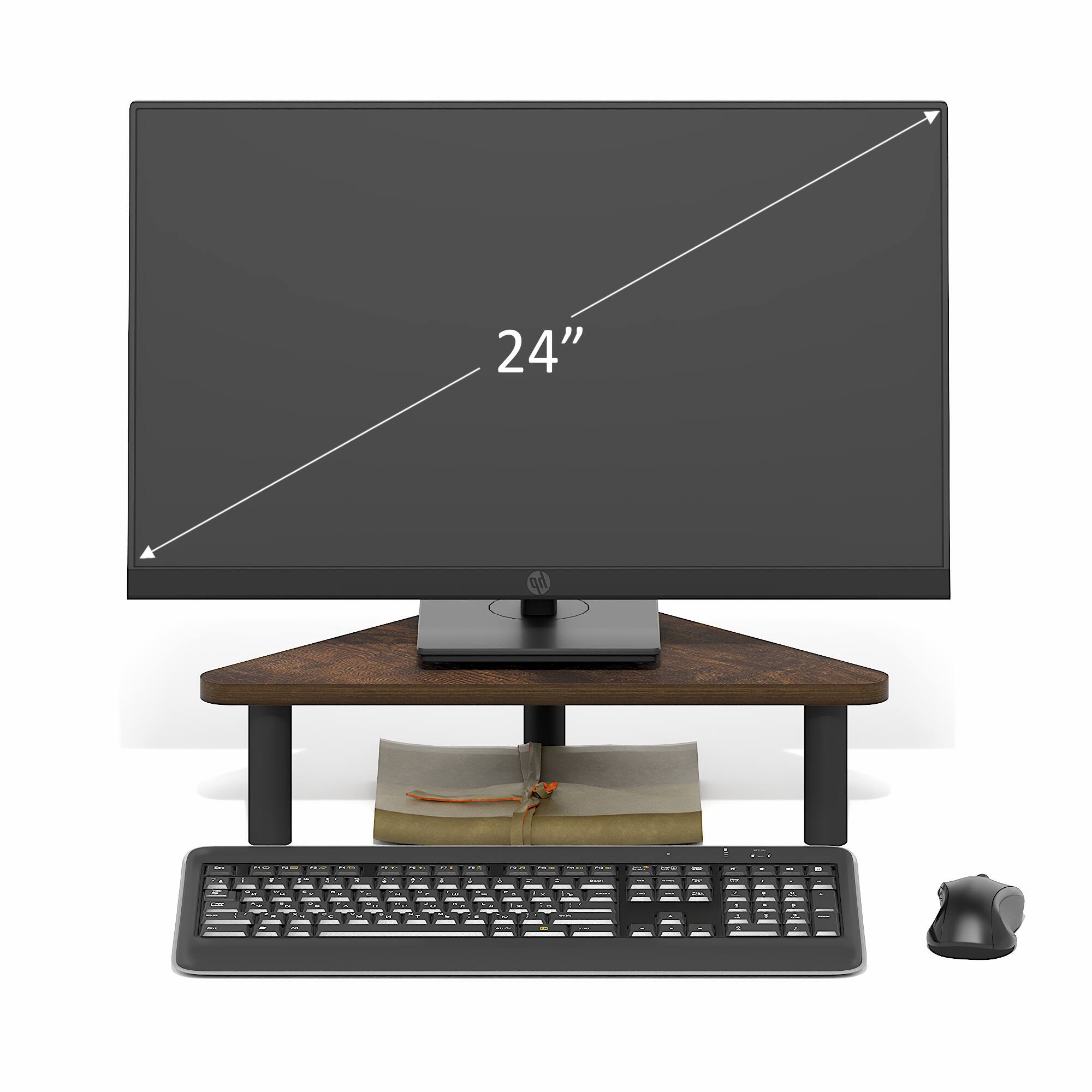 Alt View 3. Furinno - TURN-N-TUBE Monitor Stand Riser, Triangle Corner Monitor Riser, Toolless Laptop Stand for Desk, Office Desk Accessories - Amber Pine/Black.