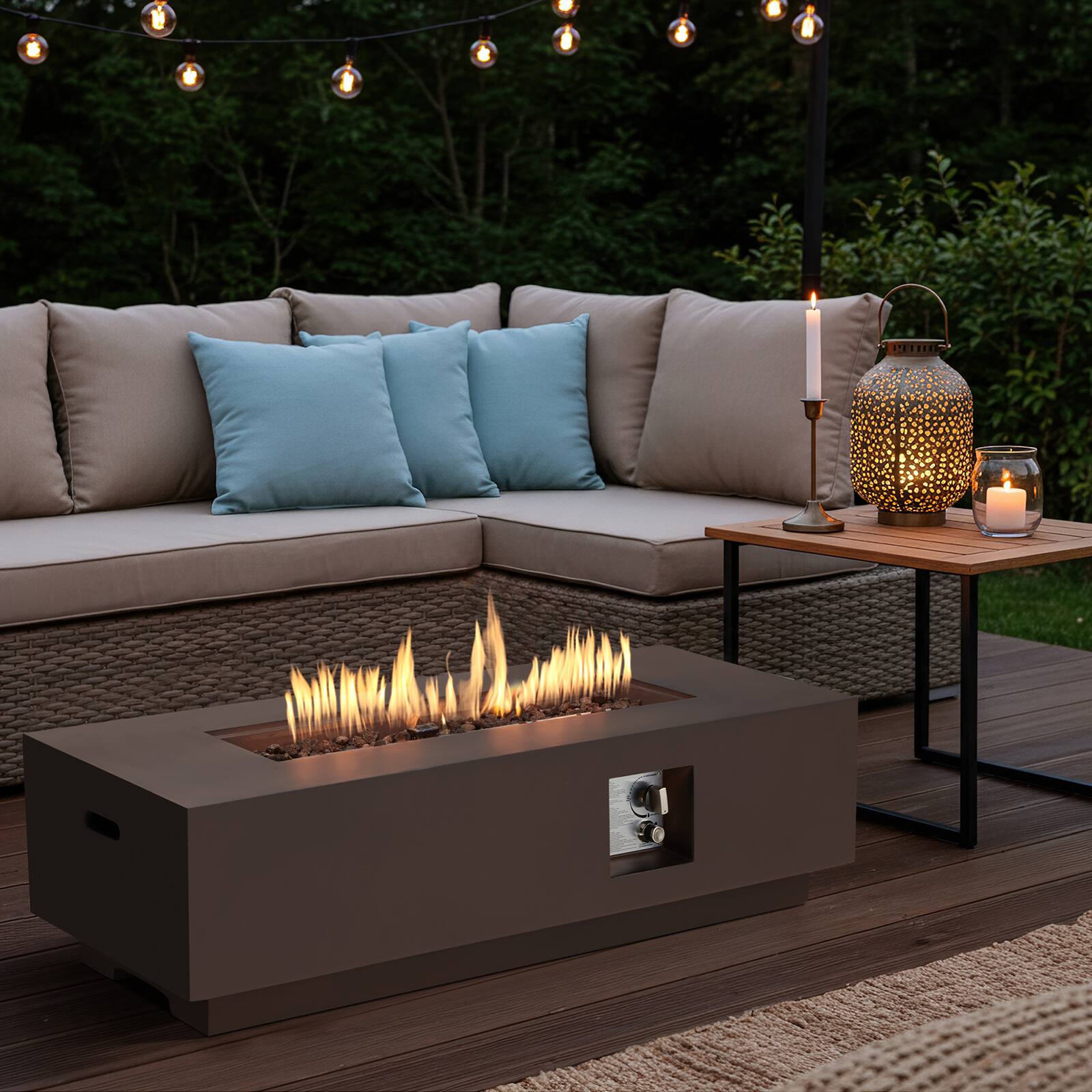 Alt View 5. U-HOMY - Modern Rectangle Propane Fire Pit Table, 50000 BTU Outdoor Gas Fire Table for Patio, Backyard & Deck.