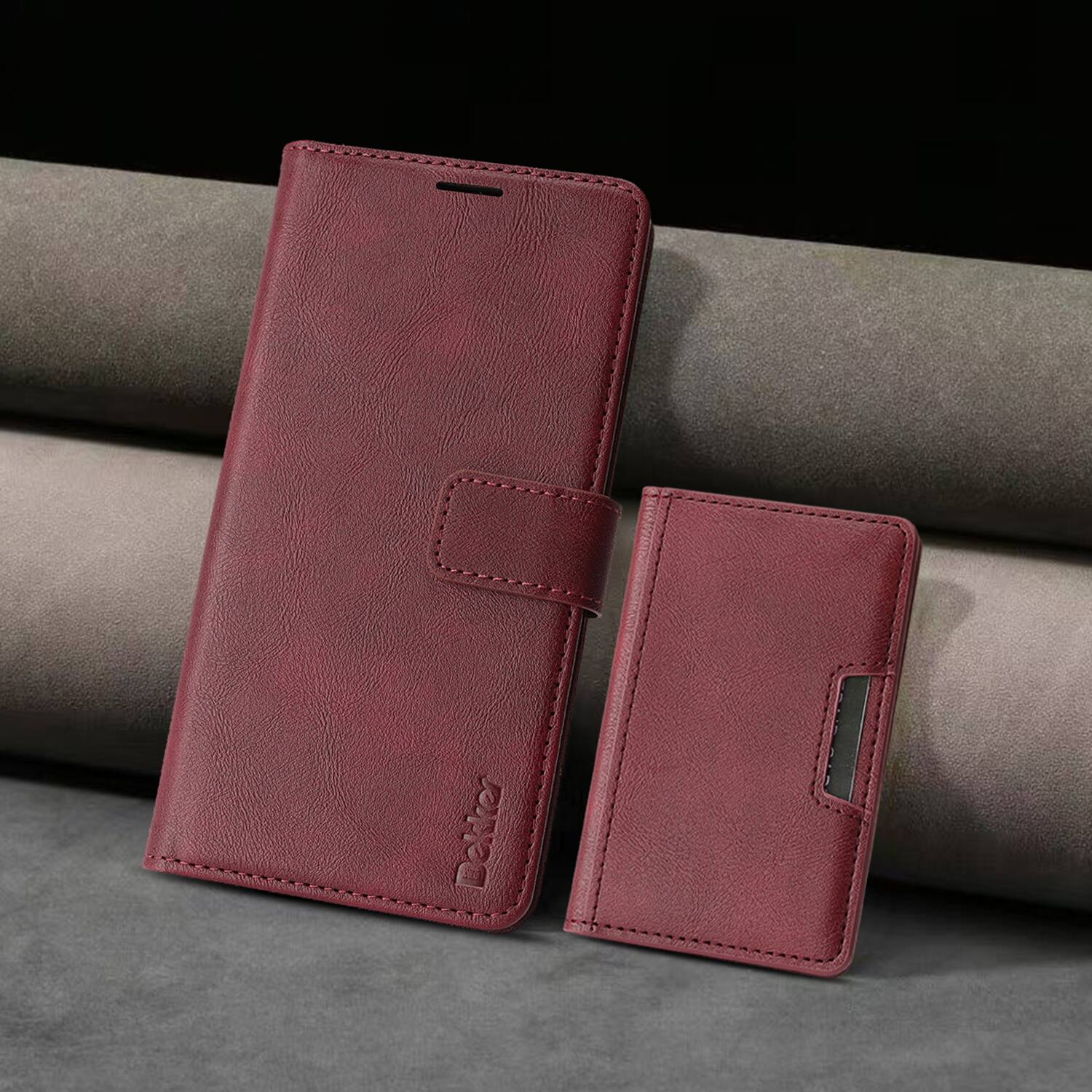 Alt View 1. Dteck - Magnetic Case for Samsung Galaxy S26 Ultra, 3-in-1 Leather Kickstand Mag Safe Detachable Case With Card Holder - Red.