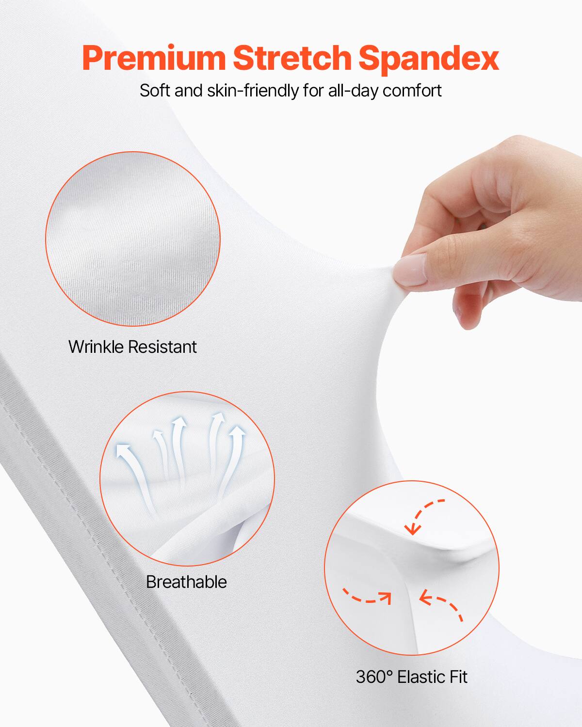 Premium Stretch Spandex, Soft and skin-friendly for all-day comfort, Wrinkle Resistant, Breathable, 360° Elastic Fit