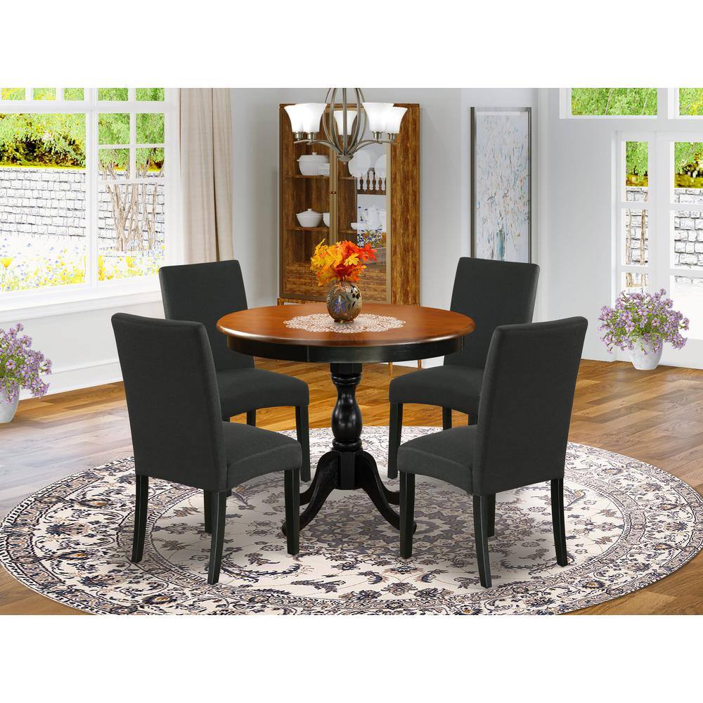 Angle. East West Furniture - East West Furniture 5-Piece Round Dining Set Includes a Wooden Dinner Table and 4 Black Linen Fabric Parson Dining - Multi-Color.