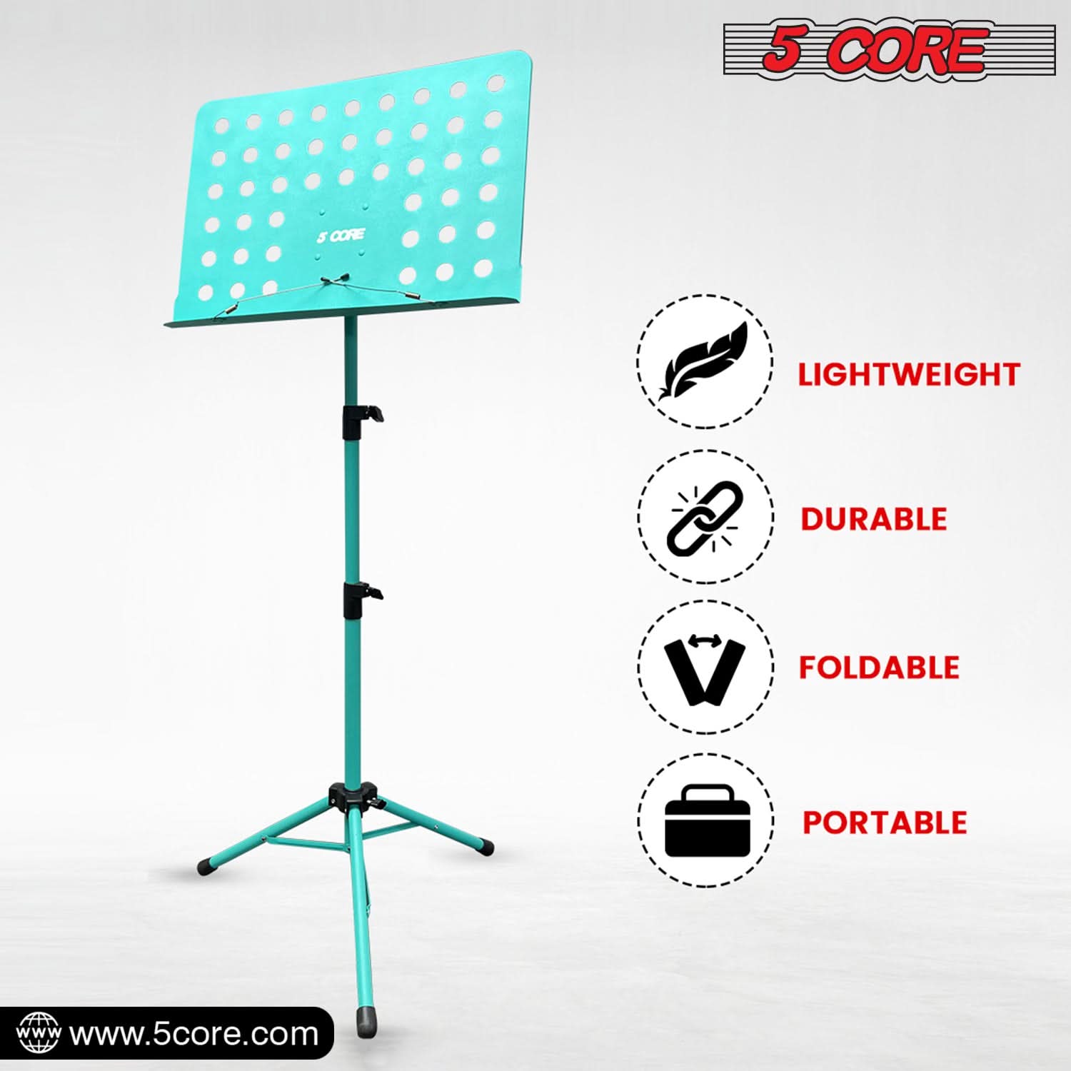 5 CORE

LIGHTWEIGHT  
DURABLE  
FOLDABLE  
PORTABLE  

www.5core.com